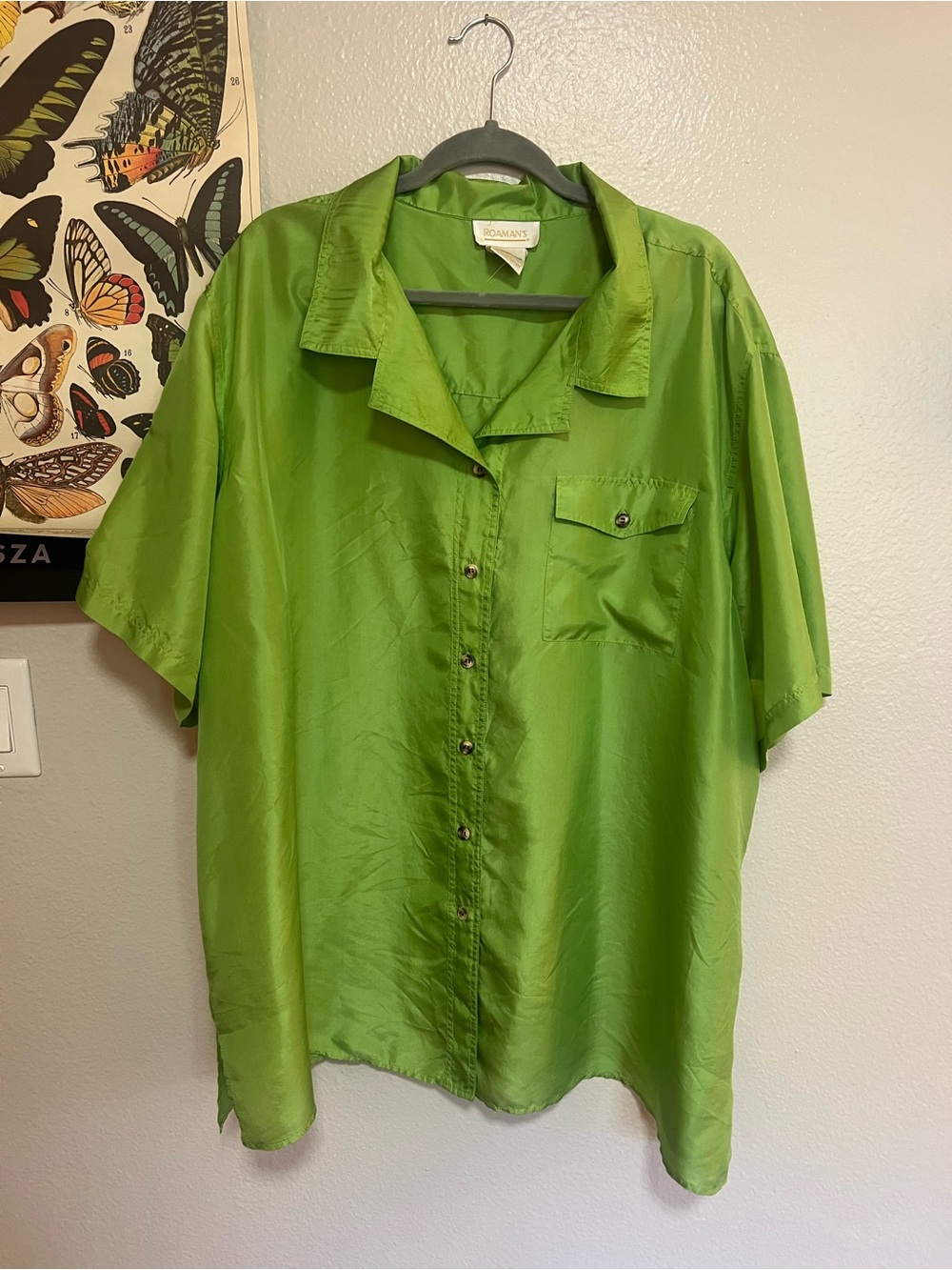 Silk Short-Sleeve Button-Up Shirt in Lime Green